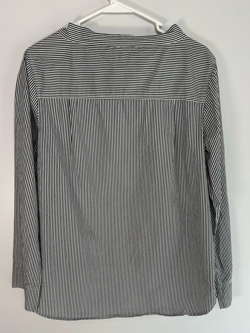 J. Crew Black Funnel neck Striped   Button-Shoulder Top high low hem size 12
